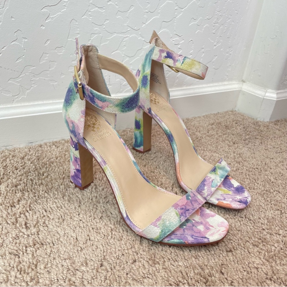 Vince Camuto Acelyn Floral Pastel Watercolor Strap Block Heel Mermaid Sandal - Picture 5 of 16